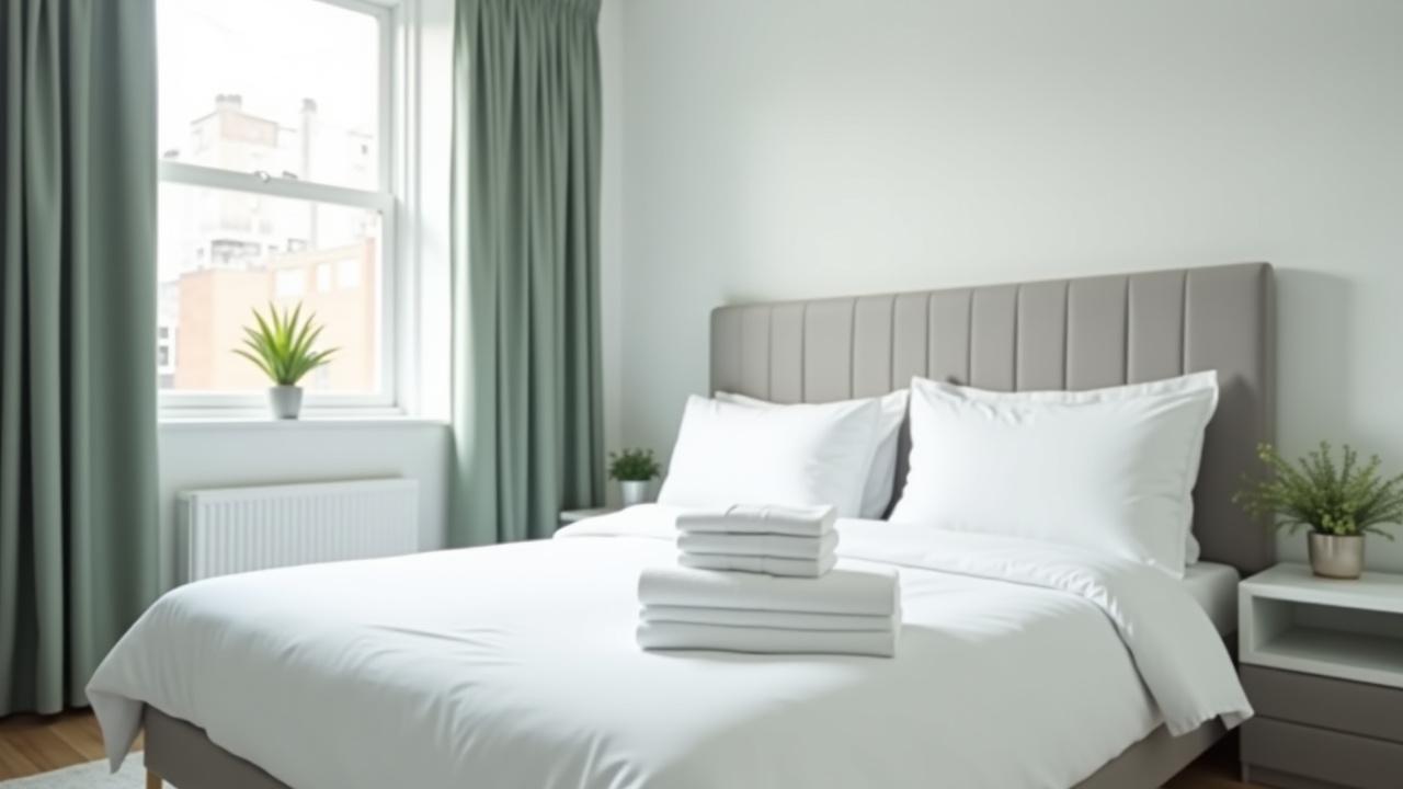 A beautifully made hotel-standard bed in a bright London Airbnb apartment